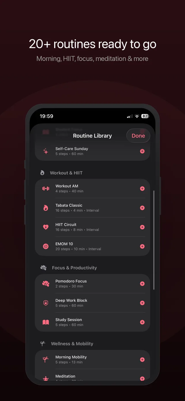 The Rouse routine library showing preset categories