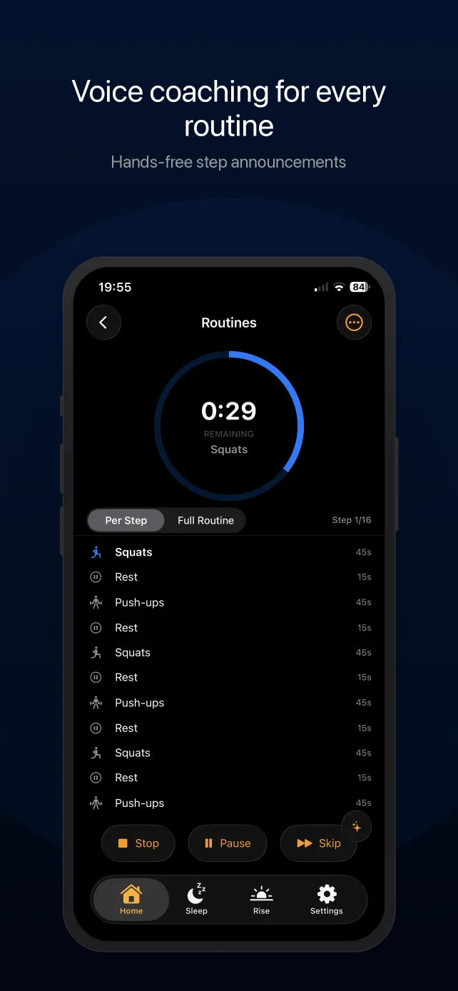 An active morning routine in Rouse with a step countdown and voice coaching